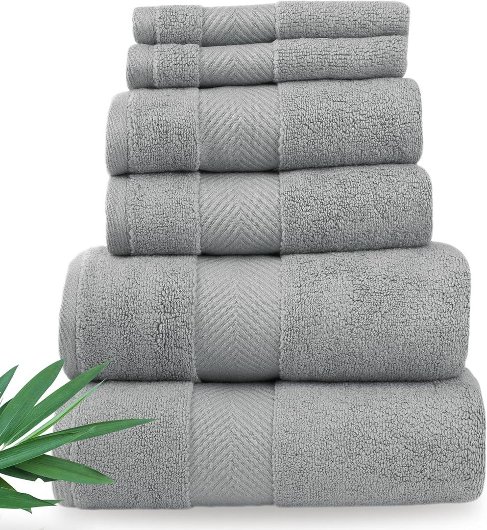Alusa Home Ultra Soft & Plush Viscose from Bamboo Bath Towels - 700 GSM Luxury Bath Towels - 6 Piece Set - Super Absorbent & Quick Drying (Pewter Grey), 6pc Towel Set
