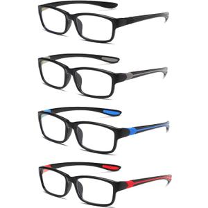 Reading Glasses Men 4 Pairs Ultra Light TR90 Sports Style Blue Light Blocking Readers+1.0 (Black&grey&red&blue)
