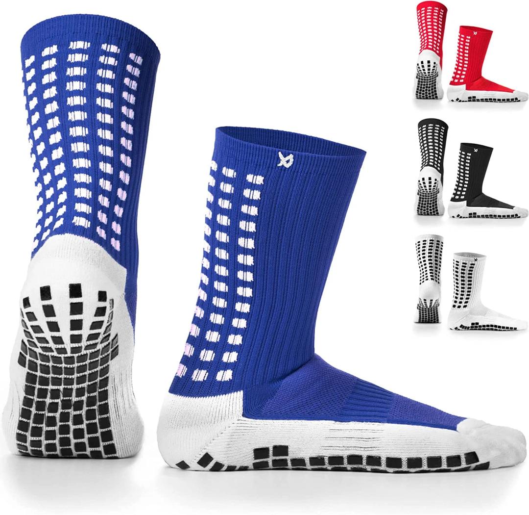 LUX Anti Slip Soccer Knee Socks,Non Slip Football/Basketball/Hockey Sports Grip Socks Blue