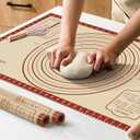 26x16 Inch Extra Thick Silicone Baking Mat with Measurements, Non-slip and Reusable - For Cookies, Bread, Pastry (Red)