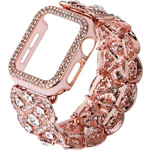 Bling Band with Case Compatible with Apple Watch Band 38mm 40mm 41mm 42mm 44mm 45mm for Women, Luxury Dressy Metal Strap with Diamond Rhinestone Bracelet Wristband for iWatch SE Series 7 6 5 4 3 2 1