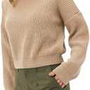 LAPUNIOT Women's Pullover Sweaters Crewneck Long Sleeve Chunky Cable Knit Pullover Sweater Cropped Sweaters Fall Outfits Medium
