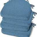 Shinnwa Kitchen Chair Cushions Set of 4, Non-Slip Dining Chair Cushions with Ties and Machine Washable Cover, 4 Pack, 17 x 16.5 x 2in, Blue, 4 Count