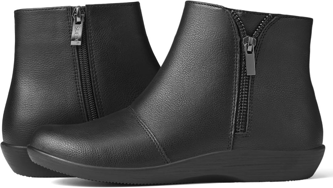 Women's Ankle Boots Flat Booties Casual Short Boots Comfortable Walking Boots for Women (8.5, Black Zipper)