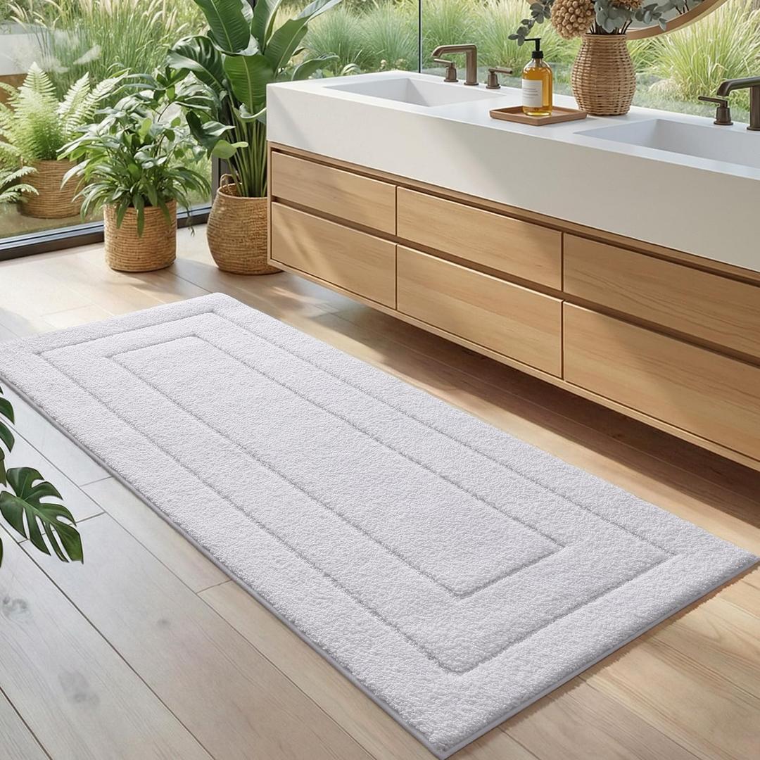 DEXI Bathroom Rug 72x24, Non Slip Washable Bath Mat Runner for Shower Floor, Extra Long Absorbent Soft Bathmat with Rubber Backing, Quick Dry Microfiber Carpet, White