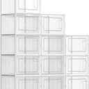 SONGMICS Shoe Boxes, Pack of 12 Shoe Storage Organizers, Stackable Clear Plastic Boxes for Closet, Sneakers, 9.9 x 13.7 x 7.4 Inches, Fit up to US Size 13, Transparent and White ULSP12MWT