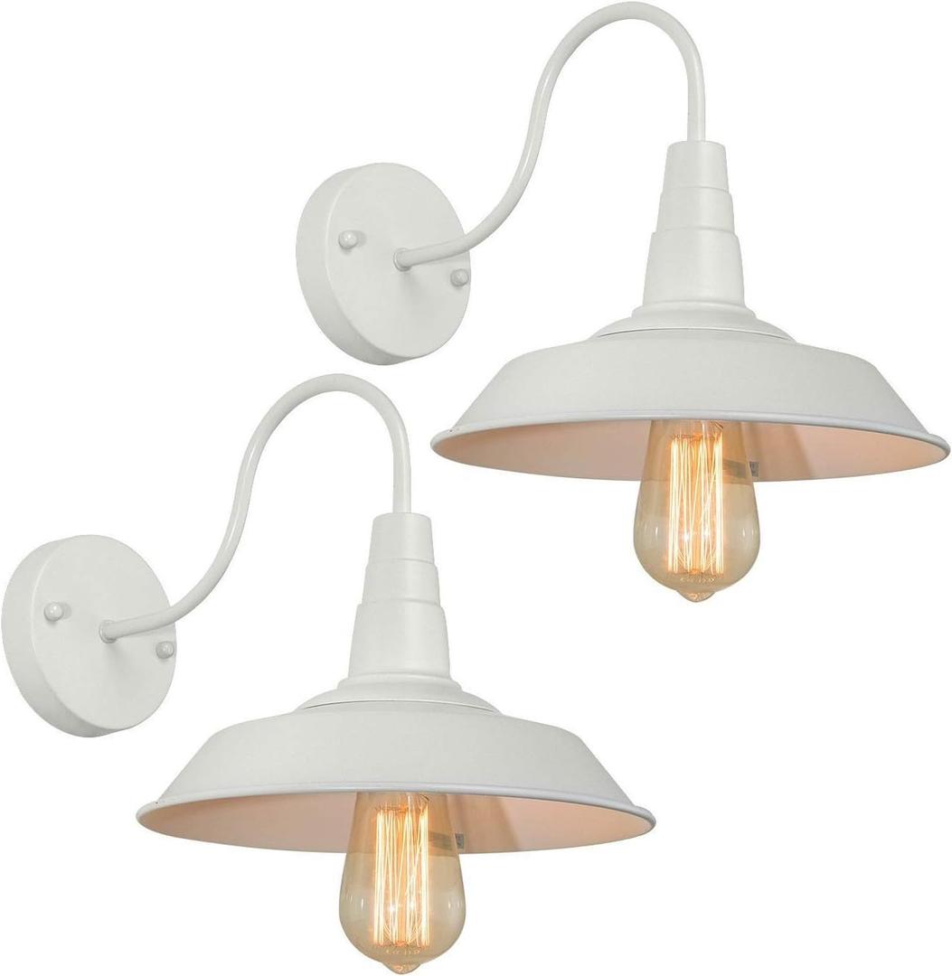 BRIGHTESS W8903 Retro White Wall Sconce Barn Lamp Industrial Vintage Farmhouse Wall Lamp Led Porch lamp for Indoor Hardwired (2 Packs), Set of 2