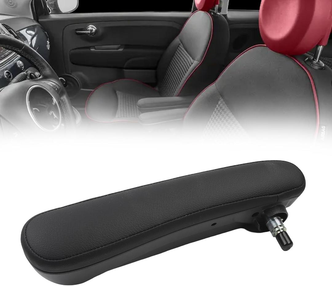 Dasbecan Front Driver Side Seat Armrest Compatible with Fiat 500 2016-2019 Left Adjustable Arm Rest Elbow Support Pad Replace # 6BV31JXWAA, Black