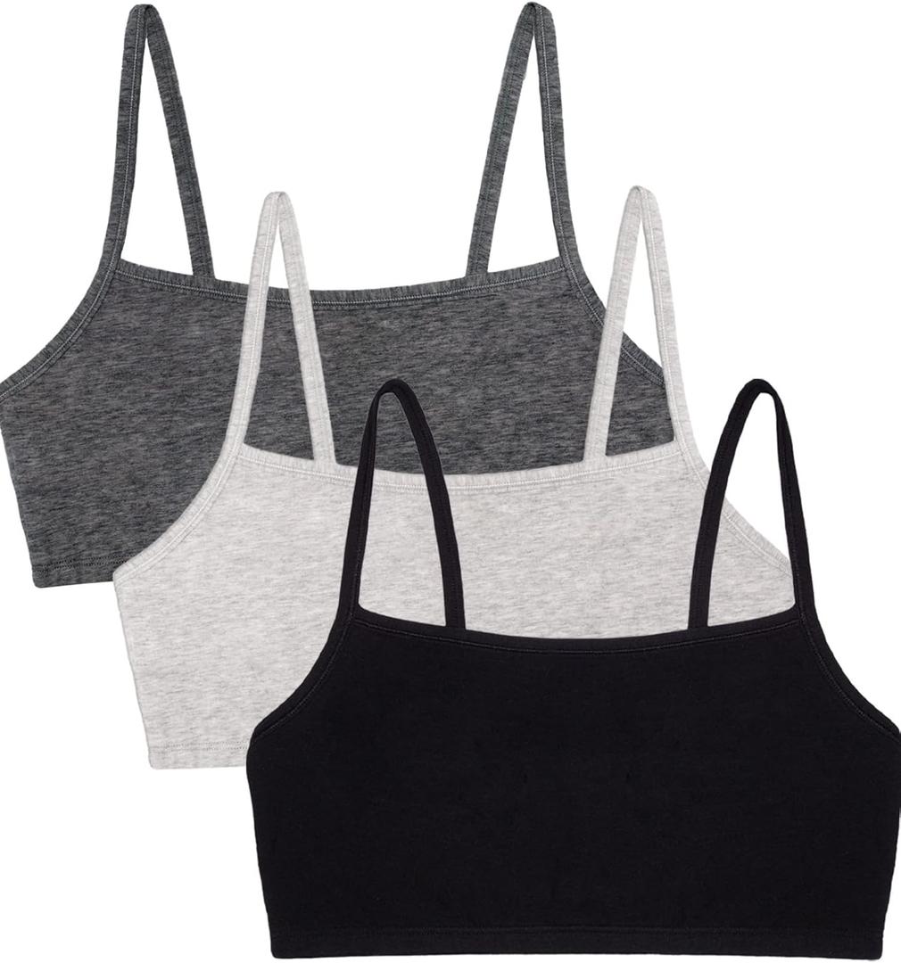 Fruit of the Loom Women's Spaghetti Strap Cotton Sports Bra-All-Day Comfort (36, Black/Heather Grey/Charcoal)