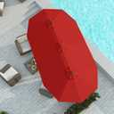15FT Large Patio Umbrella with Base Included, Double Sided Outdoor Market Umbrella with Flexible Fiberglass Ribs, UV-Blocking Extra Large Umbrella for Garden, Pool, Deck, Red