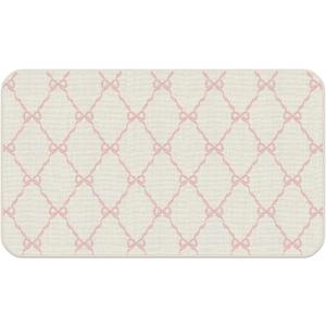 Coquette Pink Ribbon Bow Door Mat, Pink Preppy Doormat Outdoor Indoor Entrance, Preppy Girly Aesthetic Welcome Mats for Outside Entryway Porch, Coquette Bow Bath Mat, 17x30 Inches