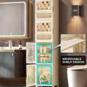 4-Tier Tall Narrow Bathroom Storage Cabinet with Doors and Adjustable Shelves Slim Foldable Cabinets with Wheels Small Spaces Plastic Organizers for Kitchen Laundry Room Bedroom Pantry,Beige