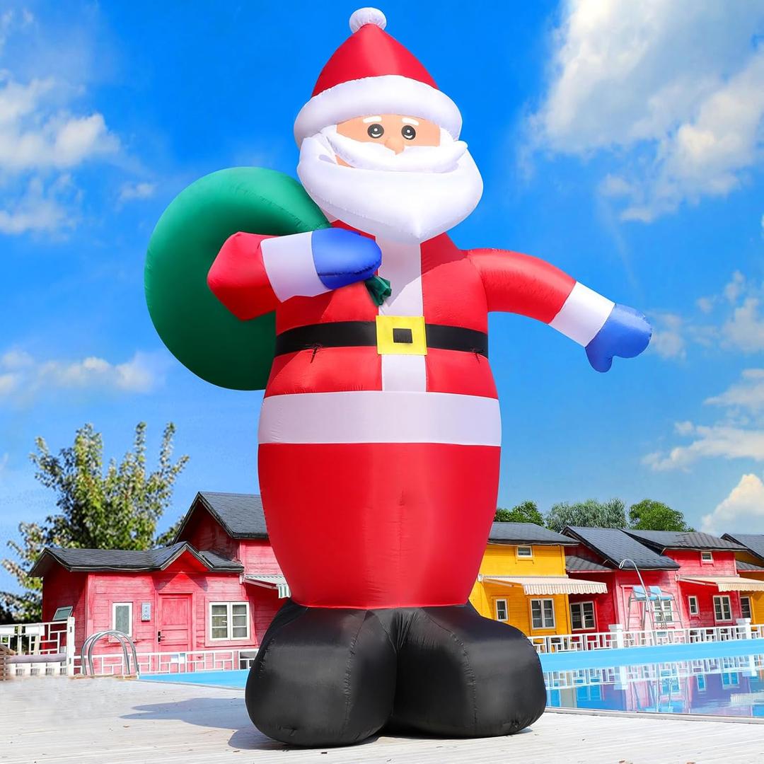 12 Feet Giant Christmas Inflatable Santa Claus, Blow up Santa Claus with Gift Bag, Huge Santa Carrying Present Sack, Xmas Outdoor Decorations for Yard Garden Lawn Patio Holiday Home Party Decor