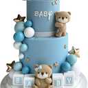 32 Pcs Bear Cake Toppers Pearl Ball Cake Decorations with Stars Cake Topper for Boy Girl Baby Shower Birthday Party Decorations (Blue)