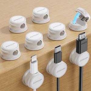 9 Pack Cable Management Cord Holder Organizer, JOYROOM Magnetic Cable Clips Adhesive Wire Keeper, Under Desk Cord Hider for Bedside Nightstand Table Desktop USB Wall Car Office Workspace Accessories (White)