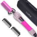 LURA Pink 180-500F Hot Comb Electric for Wigs, Straightening for African American Hair,Pressing for Natural Black, Bling Diamonds Straightener Brush for Women Thick Hair
