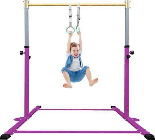 JOYSFIT Adjustable Gymnastics Bar for Kids with Mat - Sturdy Kip Bar with Rings, Horizontal Bar for Home Training, 3'-5' Height, Ages 3-15, 250 LBS Capacity, Easy Assembly