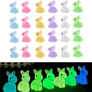 Easter mini Resin Rabbits with 6 Colors of Luminous Rabbits in The Dark Fairy Accessories, DIY Crafts That Glow in The Dark Statues Easter Egg Filling Party(60pcS)
