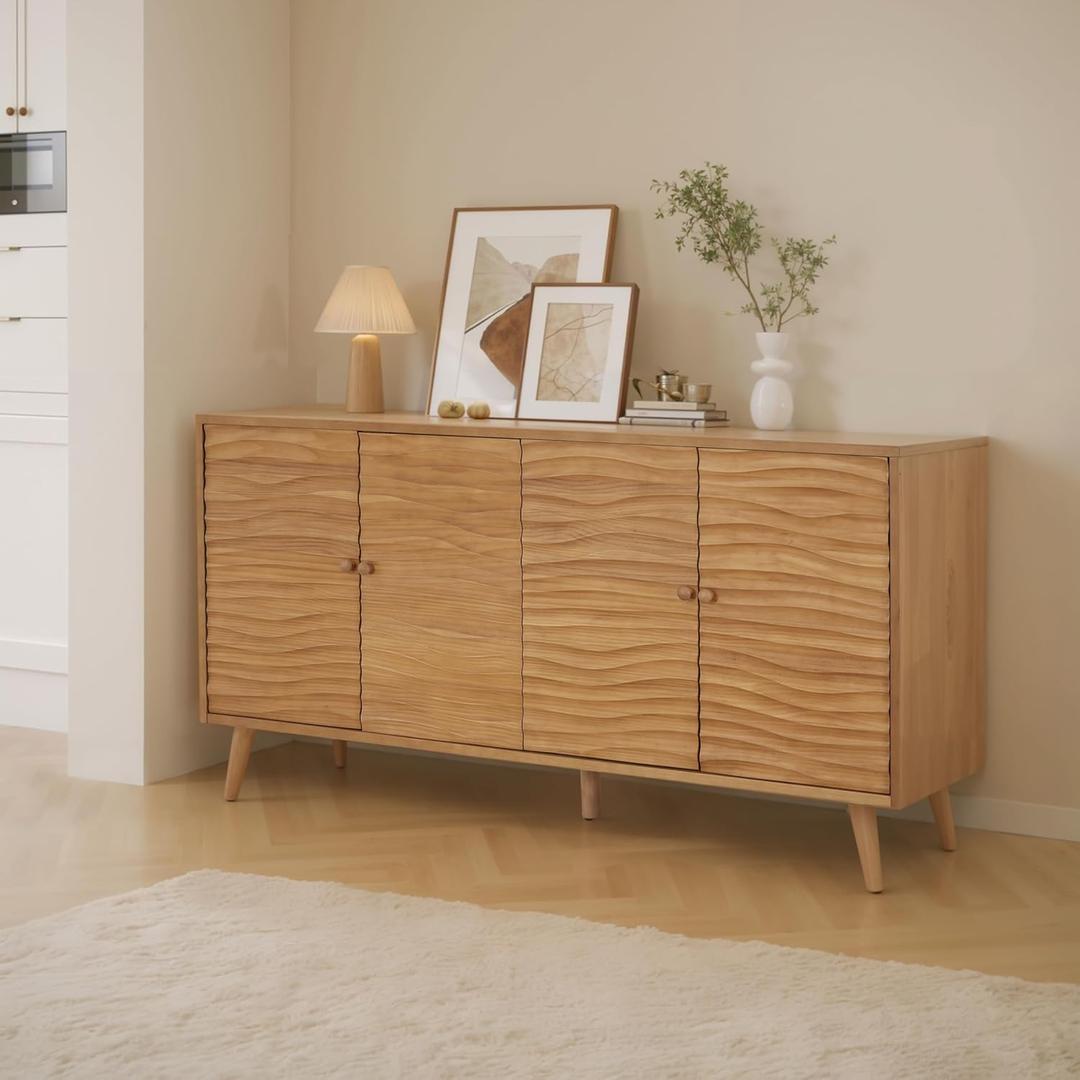 Christopher Knight Home Jope Wooden Sideboard Cabinet, Large Sideboard Buffet Cabinet, Living Room Accent Storage Cabinet with Adjustable Shelves,Kitchen Cabinet Organizer for Coffee Bar,Natural Brown