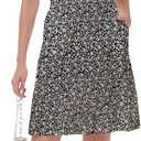 Women's Boho Summer Floral Short Sleeve Mini Dress Bow V Neck A Line Short Dresses (Black, L)