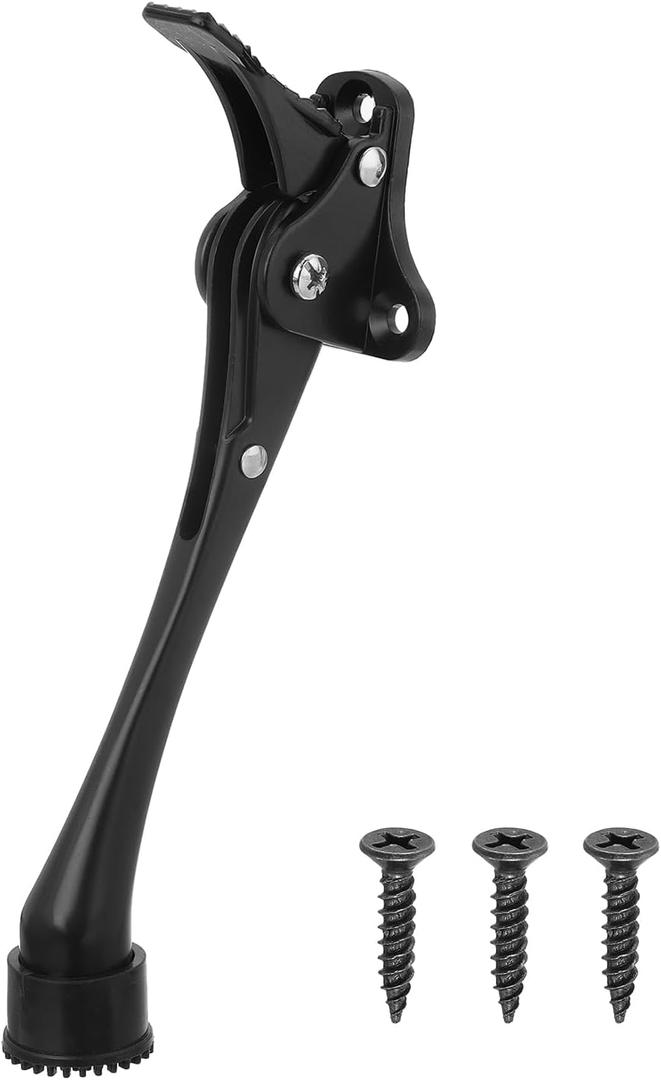 uxcell Kickdown Door Stop, One Touch Kickdown Door Stopper Holder with Non-Slip Rubber Tip and Screws, 6-Inch Metal Door Kickstand for Bottom of Door, Black