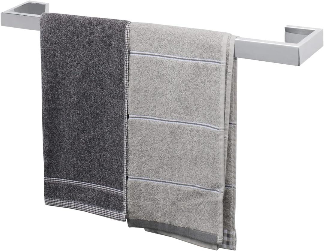 TocTen Bath Towel Rack - Square Base Thicken SUS304 Stainless Steel Towel Bar for Bathroom, Bathroom Bar Accessories Towel Rod Heavy Duty Wall Mounted Towel Holder (Polish Chrome, 24 Inch)