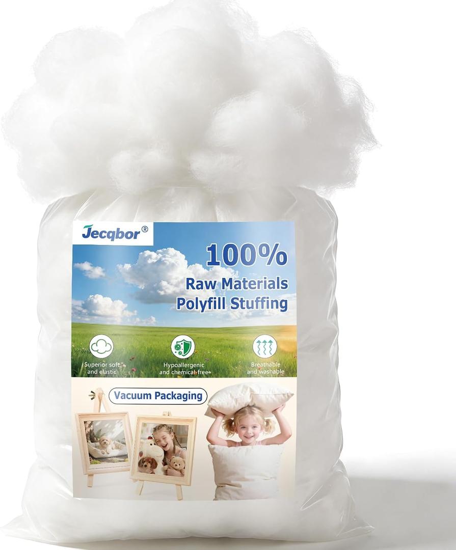Jecqbor 80oz Soft Polyfill Stuffing, Fluffy Pillow Stuffing Filling for Pillow, Couch Cushion, Cloud Project, Stuffed Animal, Craft, Machine Washable Polyester Fiberfill for Crochet, Pet Bed, Plushies