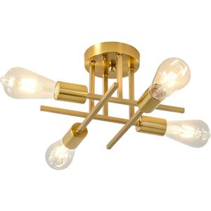 EGM Gold Semi Flush Mount Ceiling Light, 4-Light Modern Kitchen Light Fixture with E26 Base, Ceiling Lamp for Bedroom, Sputnik Chandelier for Dining Room Living Room Foyer Office (1 Pack)