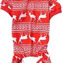 Lanyarco Cotton Christmas Dog Pajamas, Reindeer Costume Xmas Pet Clothes, Soft Christmas Dog PJS, Back 15" Medium Red (Medium(18-26lbs)Back15" Chest18")