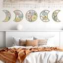 KOYILTD 5 Pieces Boho Wall Decoration Wooden Moon Room Decor Colorful Floral Wall Art Room Decor Aesthetic Farmhouse Wall Decor for Home Bedroom Living Room Bathroom (Colorful)