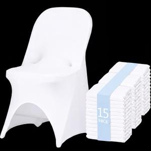 White 15 Pcs Folding Chair Covers with Open Back Spandex Stretch Chairs Seat Covers Washable Removable for for Wedding Party Dining Banquet Event