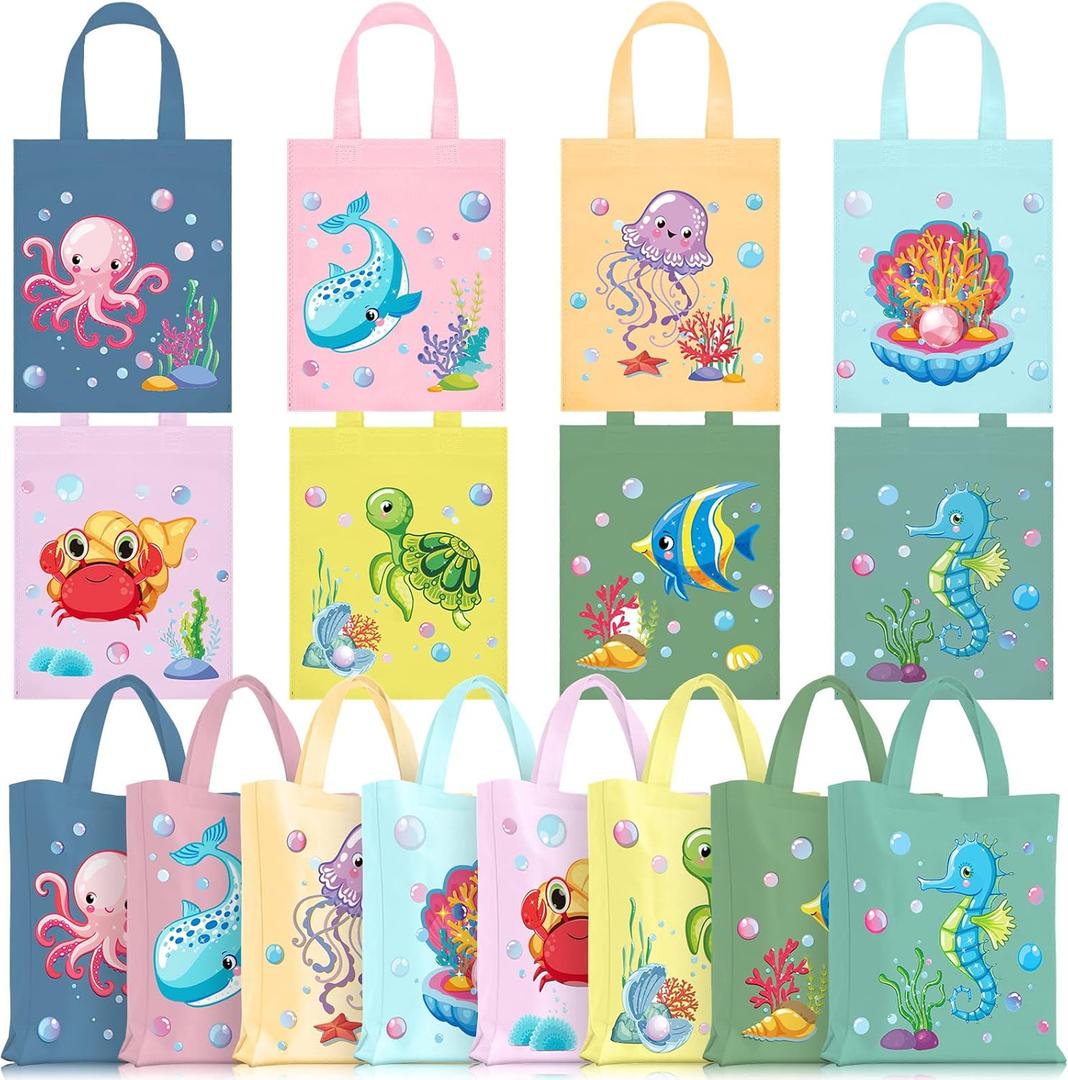 Ferraycle 24 Pcs Ocean Sea Animal Party Favor Bags, Reusable Durable Gift Goodie Bags for Boys and Girls Birthday, Baby Shower, School Events, Themed Parties