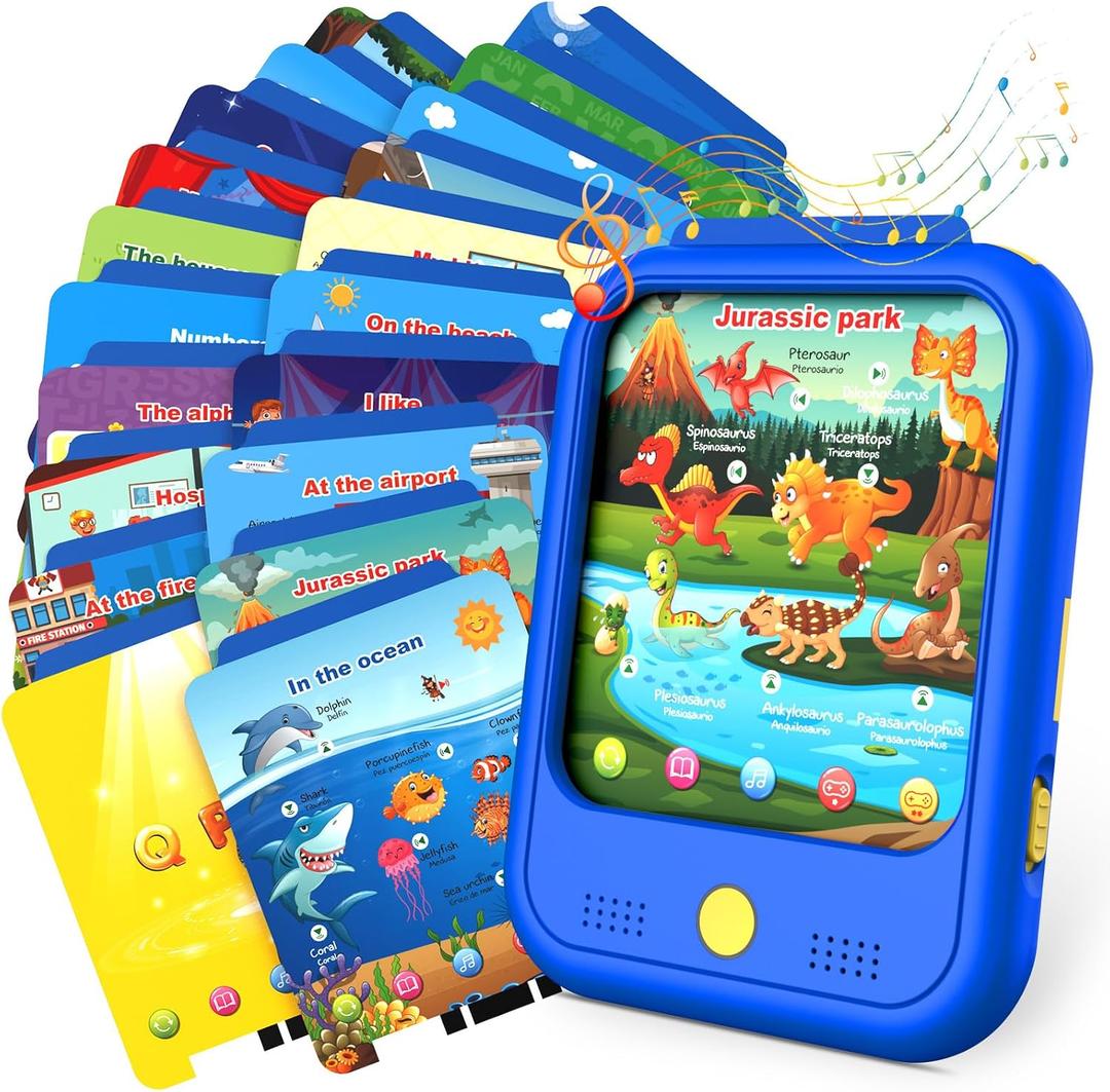 Qiaojoy Kids Learning Tablet Educational Learning Pad for Toddlers 2-5 to Learn Alphabets, Numbers, Foods, Time, Music, Talking Cards for ToddlersLearning Educational Toy Kids Gifts
