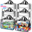 Pydeeirom Toy Storage Bags 3Packs, Kids Toy Storage Organizer with Zipper and Labels, PVC Clear Bags for Board Games, Books, Puzzles, Building Blocks (Large, Black)