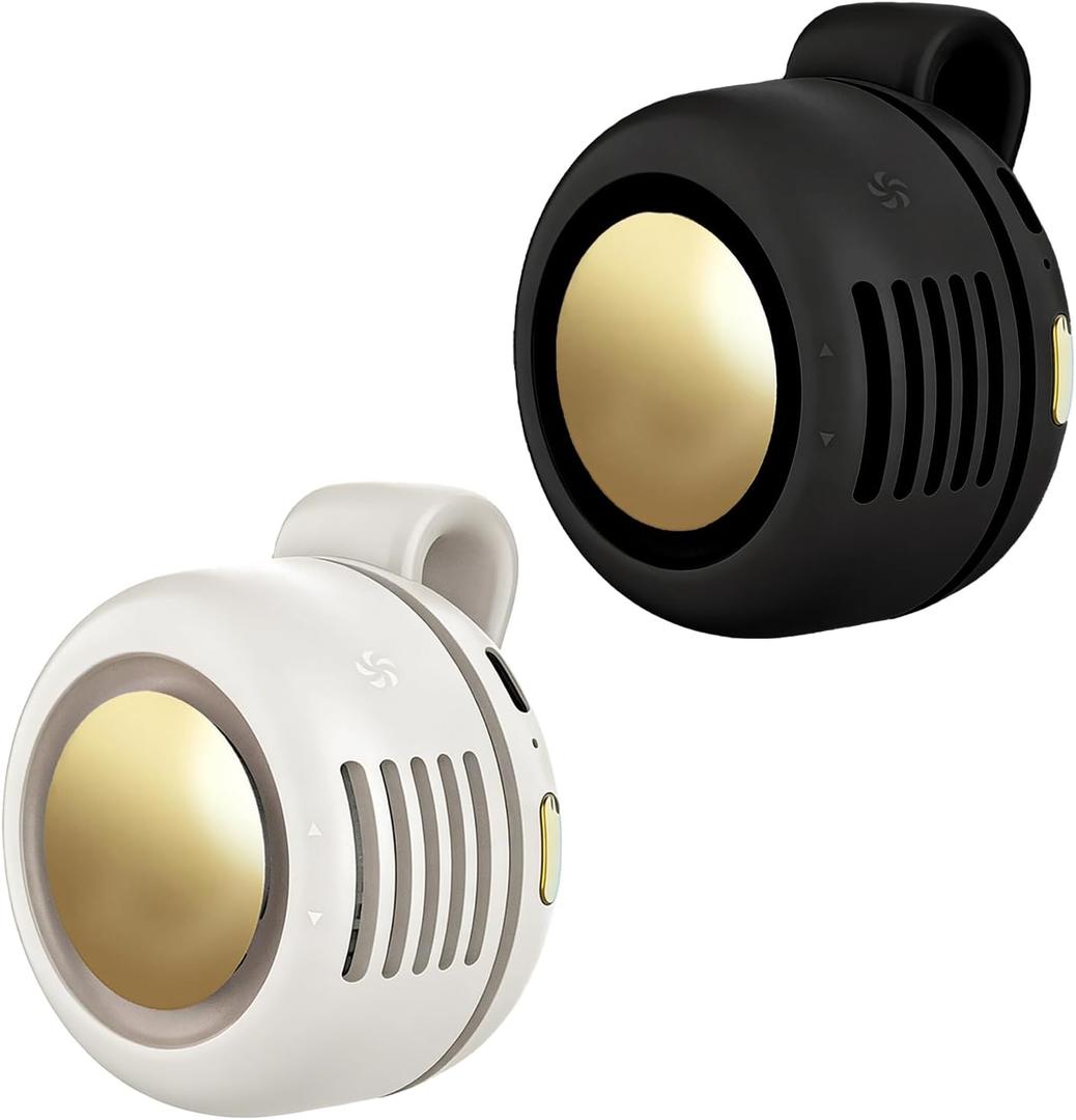Portable Clip-On Fan, Mini USB Rechargeable 360 Rotatable Fan, 3-Speed Silent Mini Bladeless Fans (Black and White)