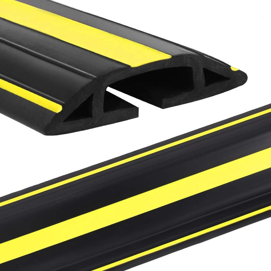 Eapele 4 ft Cable Protector Cord Cover for Floor, Heavy Duty PVC Duct Easy to Unroll, Prevent Trip Hazard for Home Office or Outdoor Settings (4 feet-1pc, Yellow & Black)