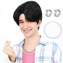Short Black Cosplay Wig for Men with Side Bangs - Anime Cosplay Wigs for Mens Halloween Costume Party (Black)