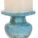 Creative Co-Op Large Distressed Blue Terracotta Pillar Candle Holder (5.5" W x 6.5" H)