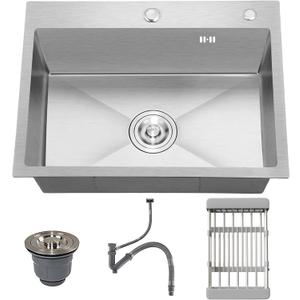 24-inch Single Bowl Kitchen Sink, Drop-in/Top-Mount Stainless Steel with Nano Coating, Includes Drain Kit & Fruit Basket, 24"x18"x8"