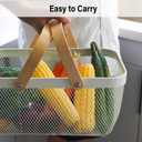 Metal Mesh Steel Harvest Basket, Rectangle Wire Garden Basket with Handle Multi-functional Storage Organizer for Gathering Vegetables, Fruits, Kitchen, Garden, Picnic & Cabinet (Ivory)