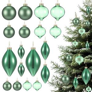 Lunmon 18 Pcs Glass Christmas Ball Ornaments 1.18" 1.57" 2.36" Vintage Christmas Tree Ornament Hanging Glass Bulbs for Xmas Tree Baubles Bulk for Holiday Xmas Decor(Green)