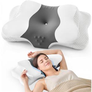 DISSA Cervical Neck Pillow for Side Sleepers Ergonomic Contour Memory Foam Pillow with Adjustable Orthopedic Neck Support for Pain Relief - Gift for Christmas & Birthdays