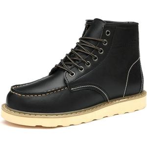 Men's Fashion British Style Leather Work Boots Slip Resistant Shock Absorbing Full Grain Leather High Top Leather Boots Industrial Construction, Roofing, Electricians (Black, 46)