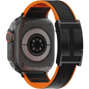 Magnetic Leather Band Compatible with Apple Watch Ultra, SE & Series 10-1 (49mm/46mm/45mm/44mm/42mm/41mm/40mm/38mm), Soft Silicone & Leather Patchwork Strap for Men & Women
