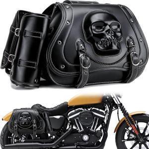 Motorcycle Saddlebag, 30L Leather Waterproof Side Saddle Bags with Cup Holder, Universal Powersports Saddlebags for Harley Davidson Sportster Dyna Softail Honda Shadow Rebel Yamaha Vulcan