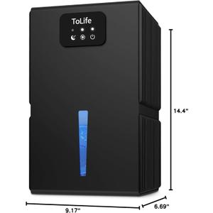Dehumidifier ToLife Dehumidifiers for Home, 95OZ Dehumidifier for Basement 950 sq.ft, Auto Shut Off Sleep Mode Dehumidifier for Bedroom Bathroom Small Dehumidifier 7 Colors Lights, Black, TZ-C4S