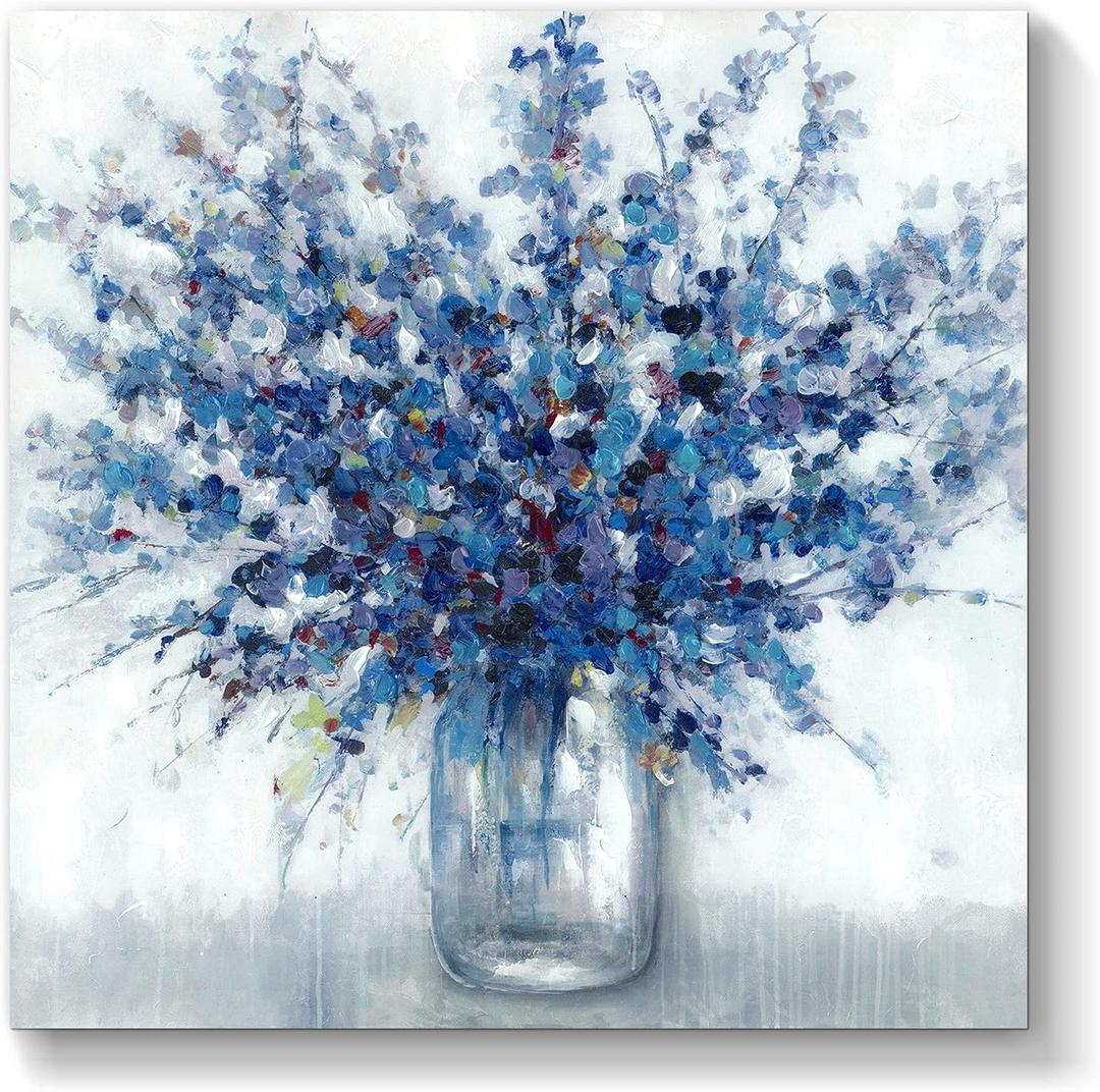 TAR TAR STUDIO Abstract Bouquet Canvas Wall Art: Colorful Flowers in Vase Artwork Hand Painted Painting for Living Room Office (30''W x 30''H, Multiple Sizes)
