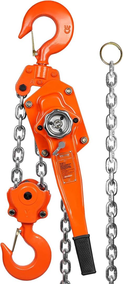 VEVOR Manual Lever Chain Hoist, 6 Ton 13200 lbs Capacity 10 FT Come Along, G80 Galvanized Carbon Steel with Weston Double-Pawl Brake, Auto Chain Leading & 360 Rotation Hook, for Garage Factory Dock