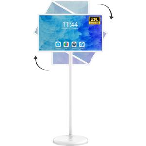 32 Inch Portable TV on Wheels, MWE 2K Smart Touch Screen Rolling TV LCD Display with Wires plugged in use, Android OS, Type-C, USB, HDMI Port, Support Wireless Mouse Keyboard (White)