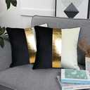 Black Beige Gold Leather Patchwork Velvet Throw Pillow Cover 18x18 Set of 2 Luxury Modern Home Decor Cushion Cover Decorative Pillow for Couch Living Room Bedroom Car (Black, 18x18)